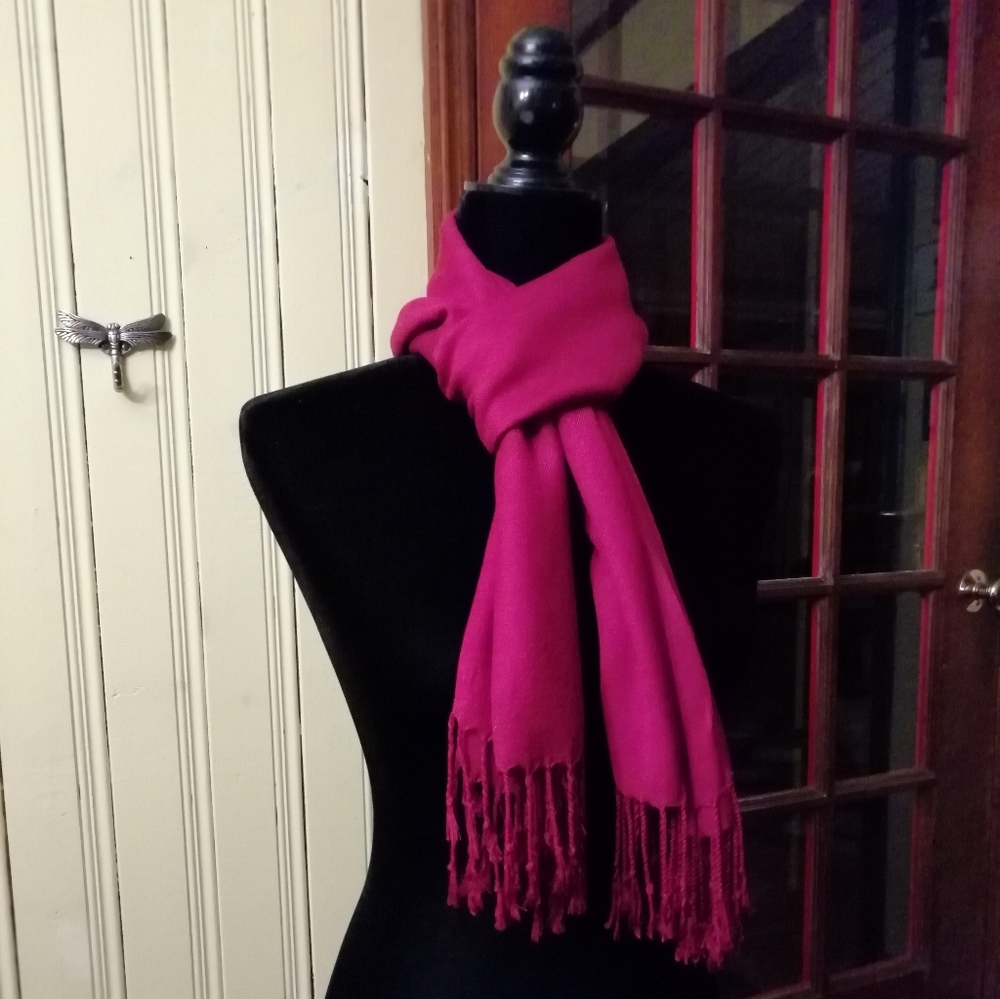 Deep Red Viscose Fringe Scarf/Wrap - Picture 4 of 7